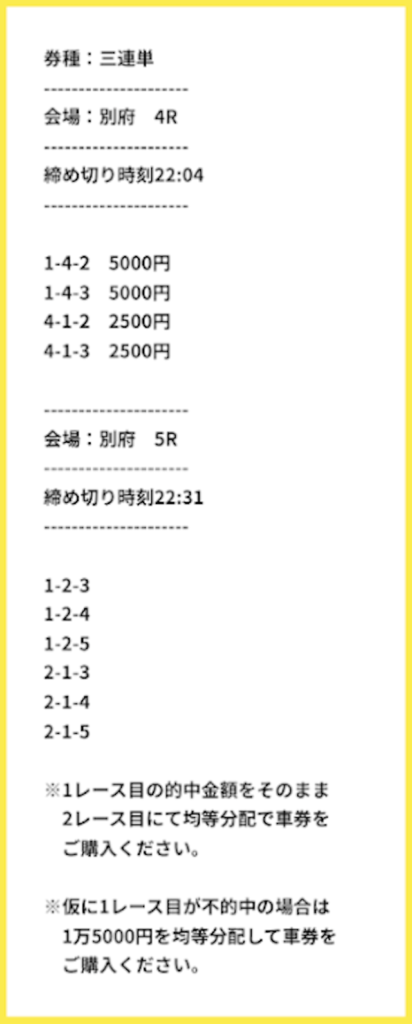 競輪イナズマの有料予想の買い目の画像